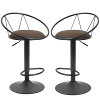 Set 2 Sgabelli da Bar Girevoli con Schienale e Poggiapiedi in Metallo, Altezza Regolabile e Seduta Imbottita per Soggiorno e Cucina , Marrone 51x46x78-100cm
