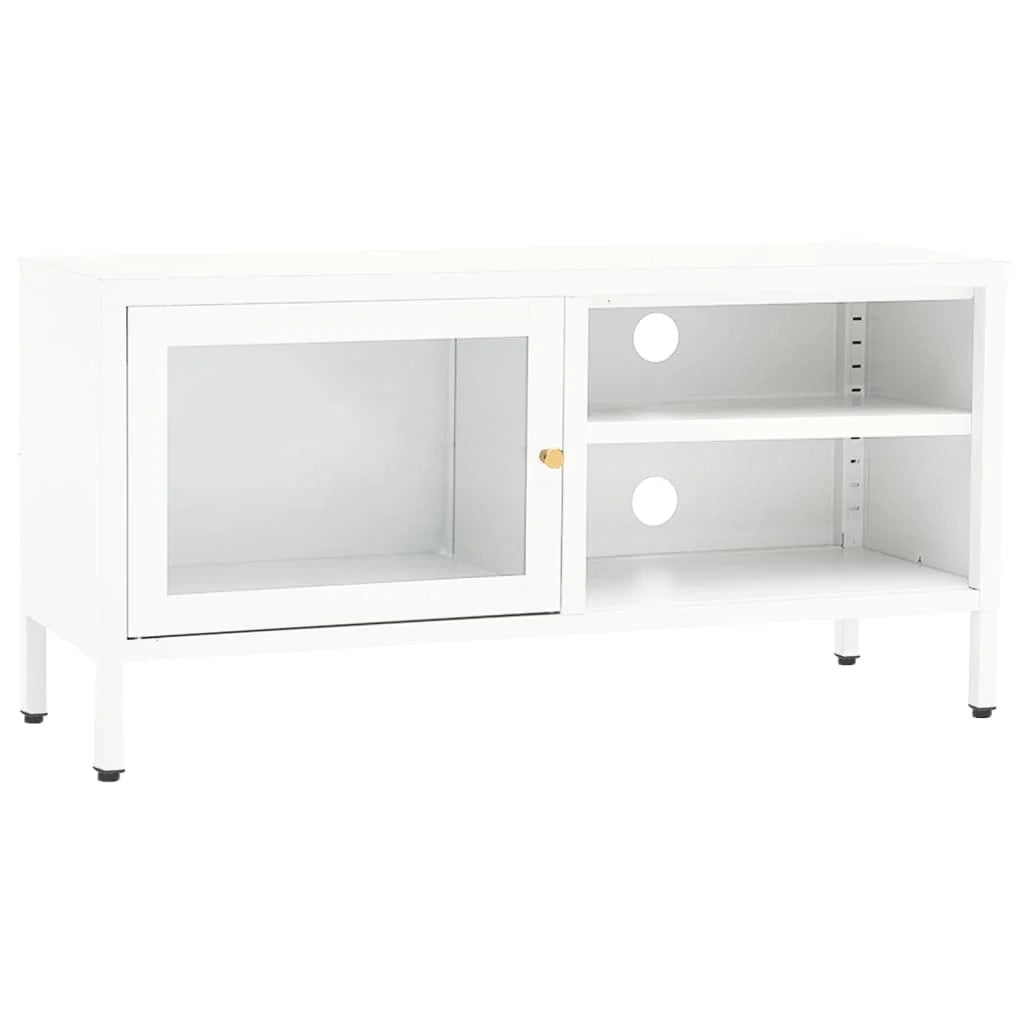 Mobile TV multimediale scaffale TV mobile TV sala da pranzo soggiorno camera da letto 90 x 30 x 44 cm acciaio e vetro bianco 02_0026340
