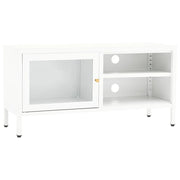 Mobile TV multimediale scaffale TV mobile TV sala da pranzo soggiorno camera da letto 90 x 30 x 44 cm acciaio e vetro bianco 02_0026340