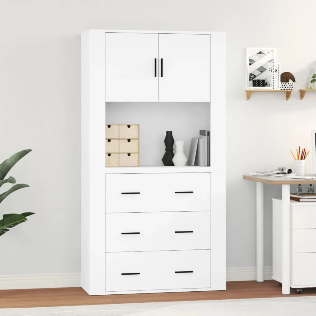Credenza-Buffet-Armadio da cucina Bianca in Legno Multistrato 488799