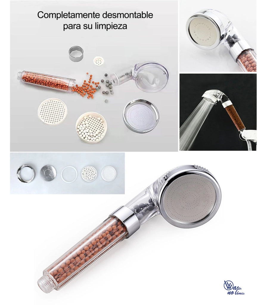 Kit Doccia Soffione Pressurizzato Ioni BL-1001S-ION | Braccio Regolabile Mensola Integrata | Tubo Acciaio Inox