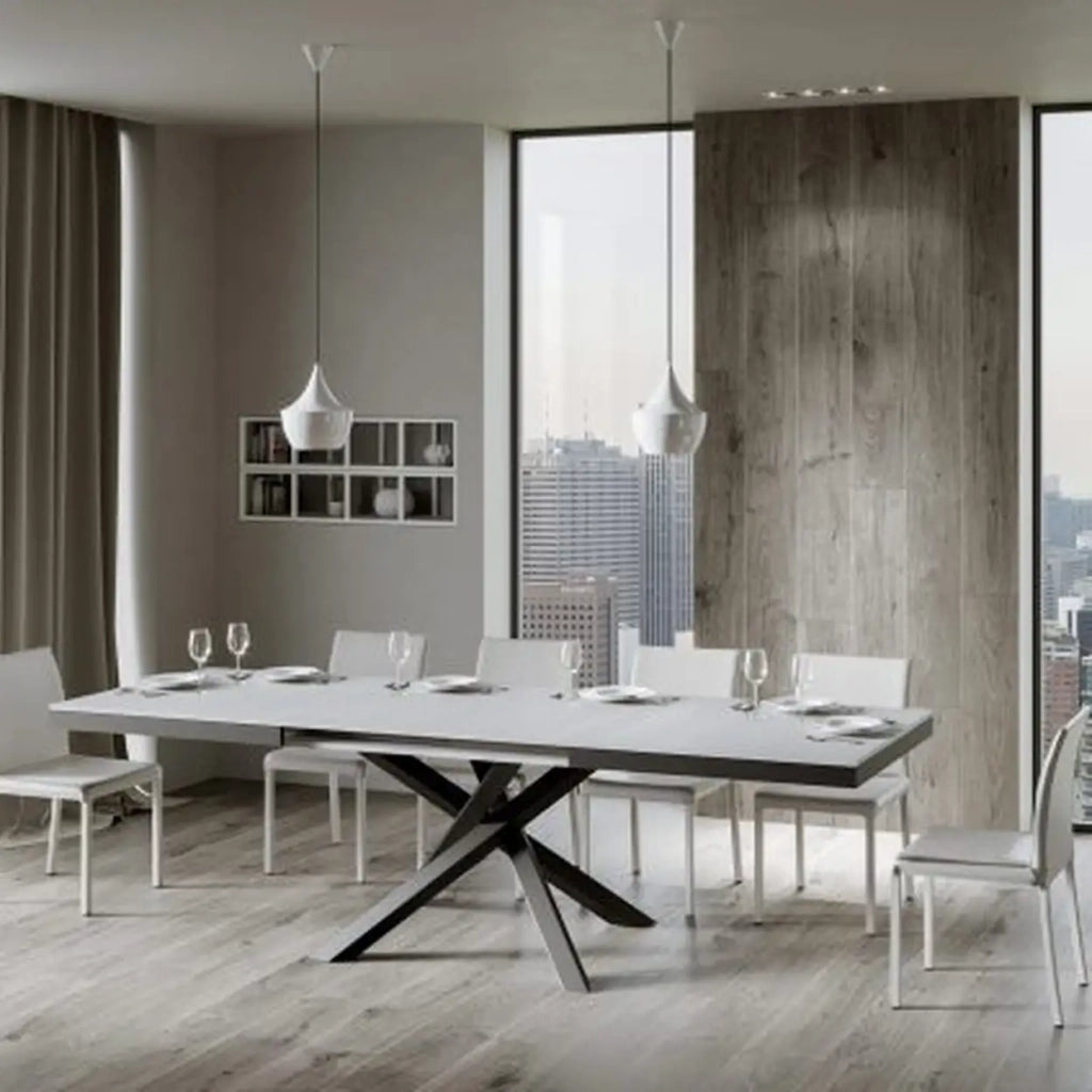 Tavolo allungabile 160/264x90 cm Volantis Evolution colore bianco frassino telaio e gambe antracite
