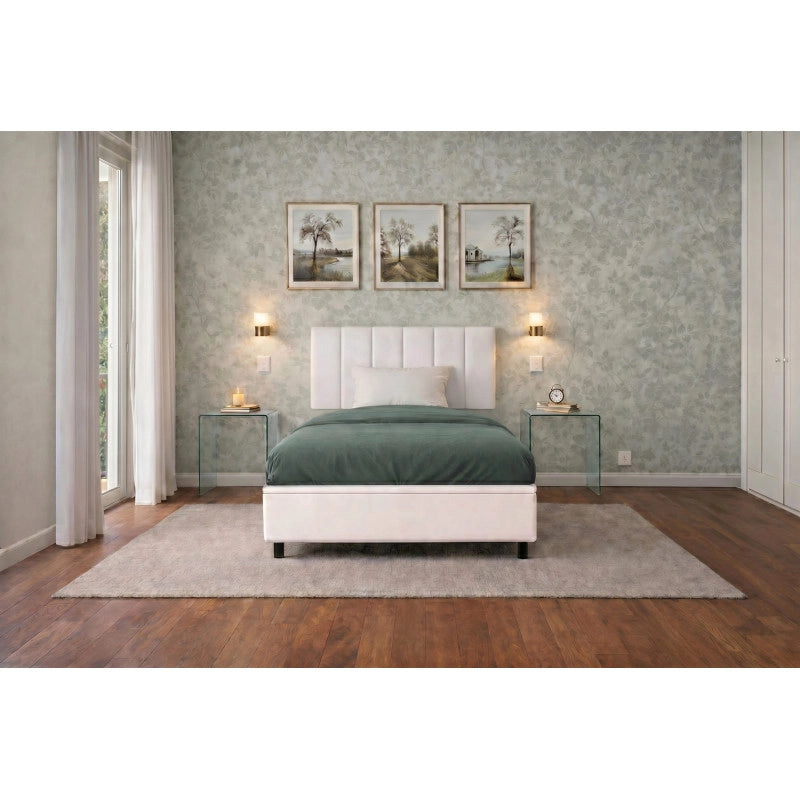 Letto imbottito Singolo 80x190 cm Vertical - Bianco,Similpelle,Contenitore