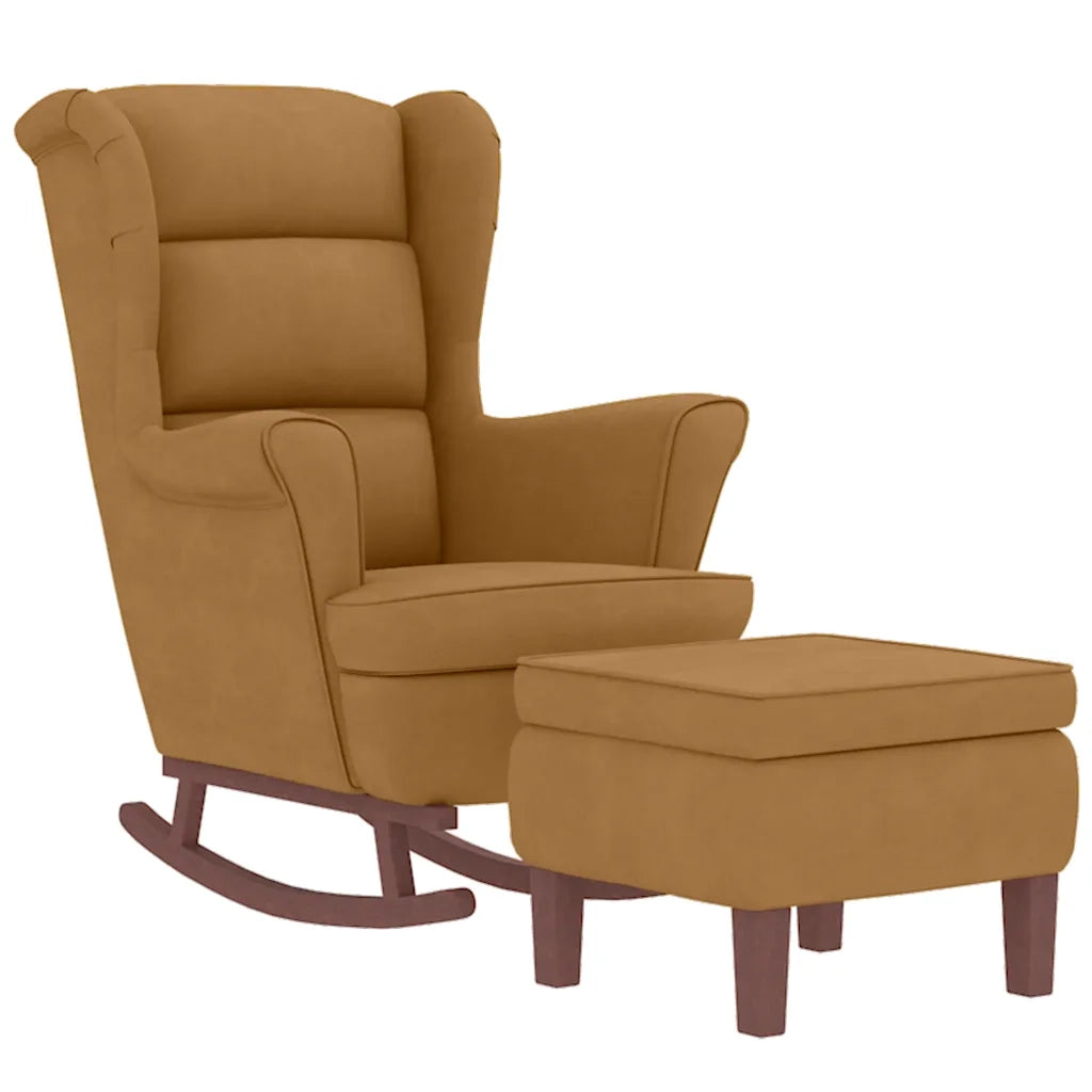 Sedia a dondolo con schienale alto in velluto marrone 3121238
