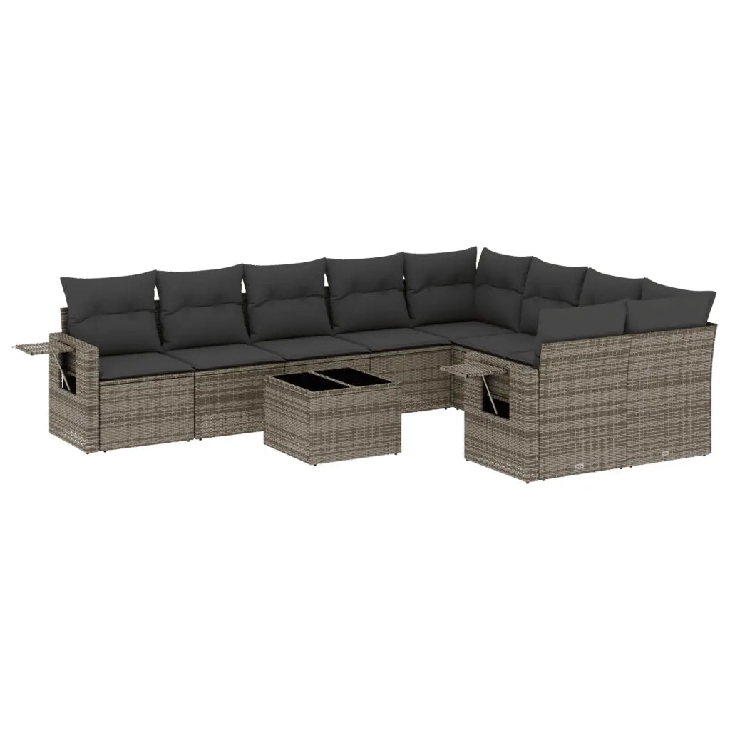 Set Divano da Giardino 10 pz con Cuscini Grigio in Polyrattan