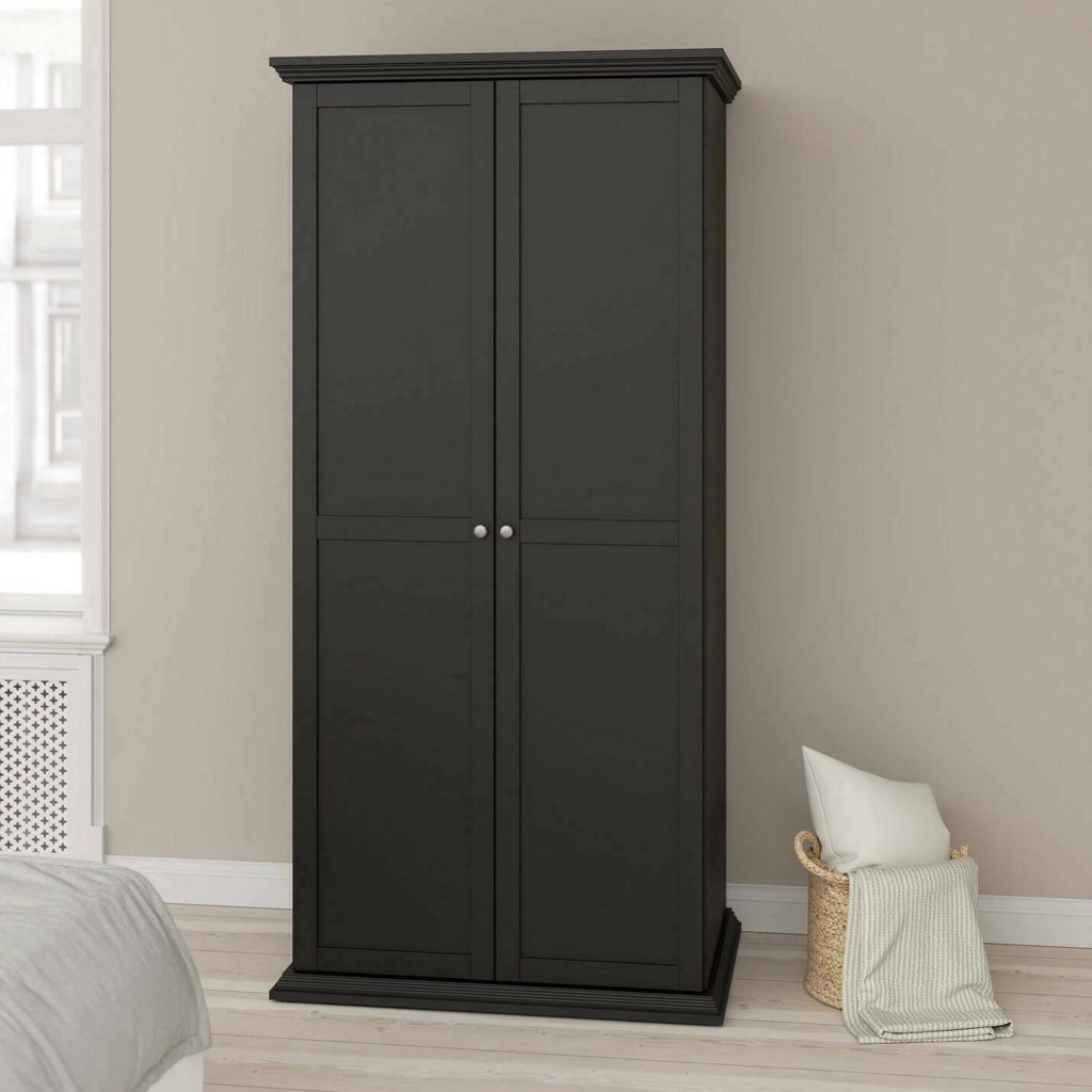Guardaroba 2 ante Darby, Mobile camera da letto, Cabina armadio portabiti, Armadio appendiabiti, 96x63 h200 cm, Nero