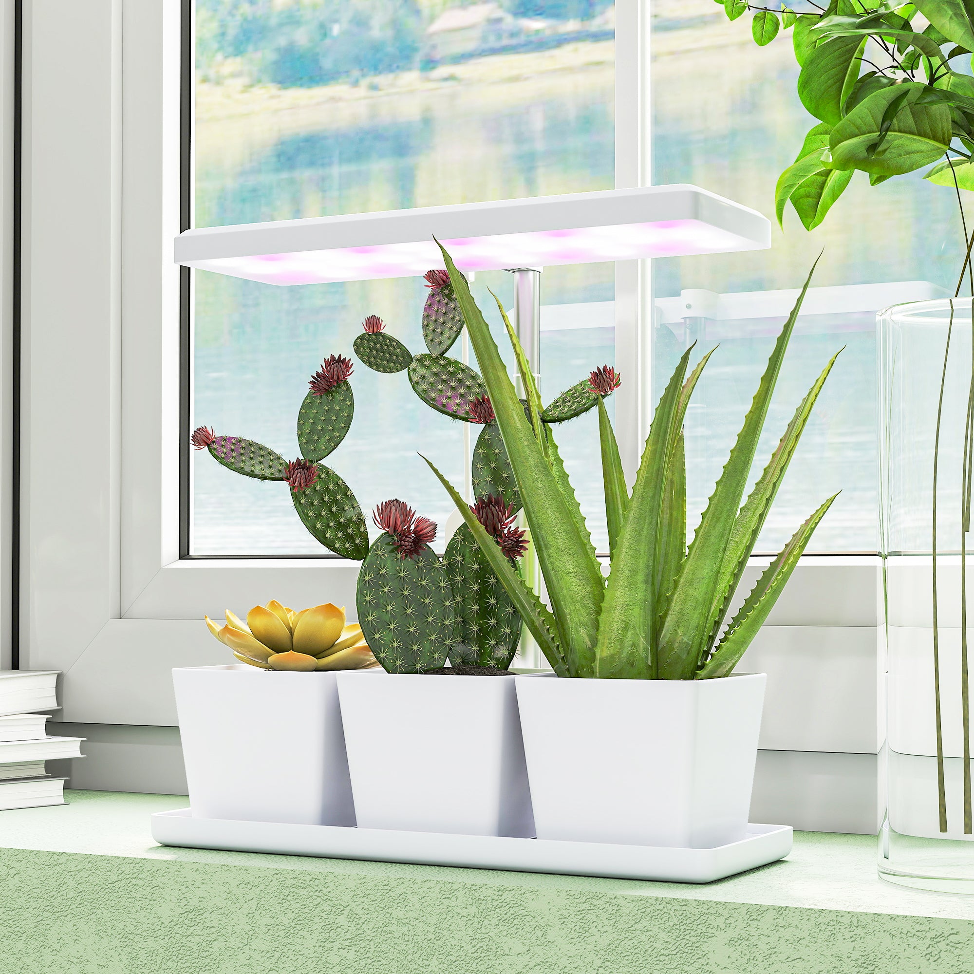 Lampada per Piante da Interno con 3 Vasi Autoirriganti Timer e 5 Livelli Bianco