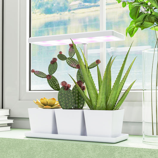 Lampada per Piante da Interno con 3 Vasi Autoirriganti Timer e 5 Livelli Bianco