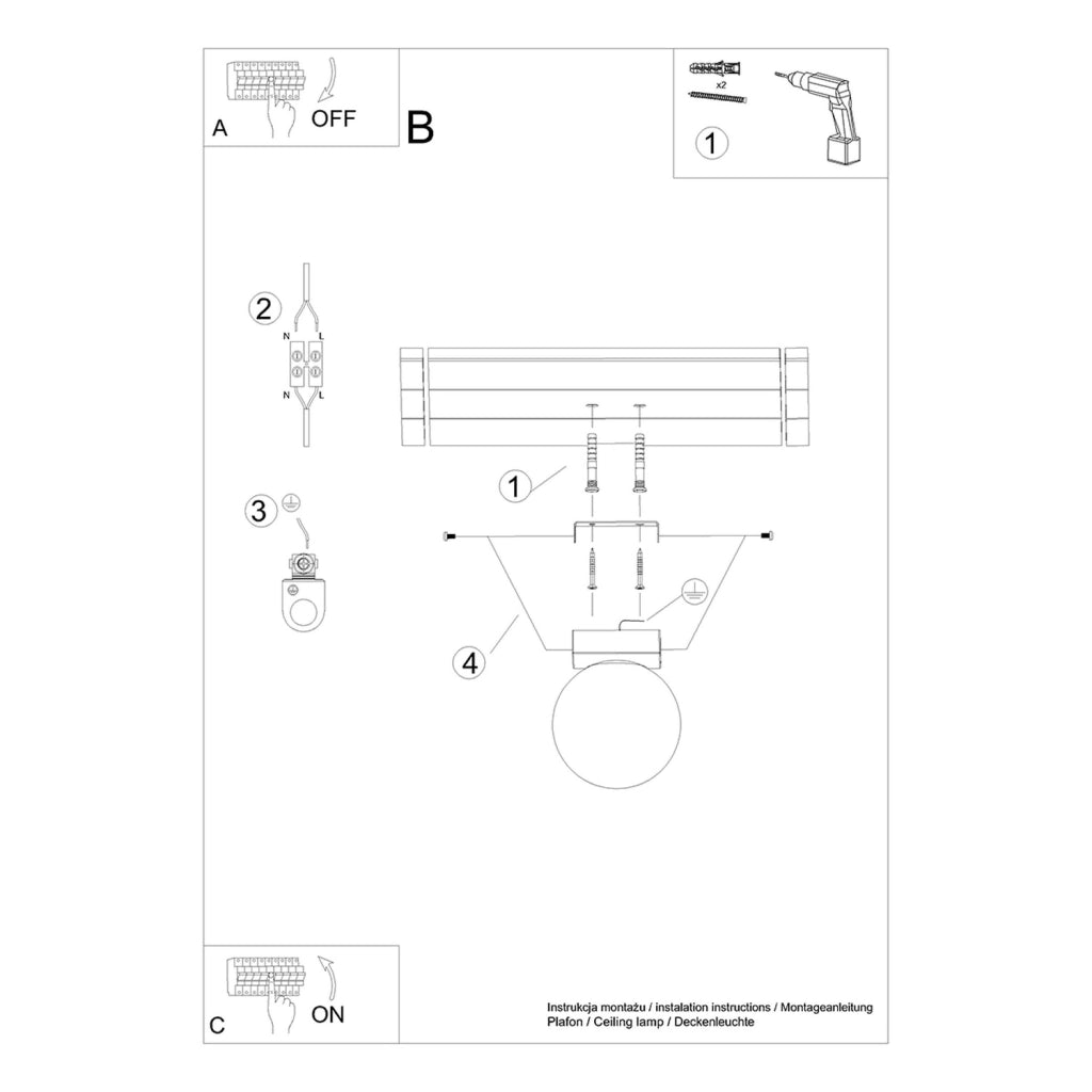 Plafoniera Pure Lume SOLEDA nera sfera vetro 1xG9