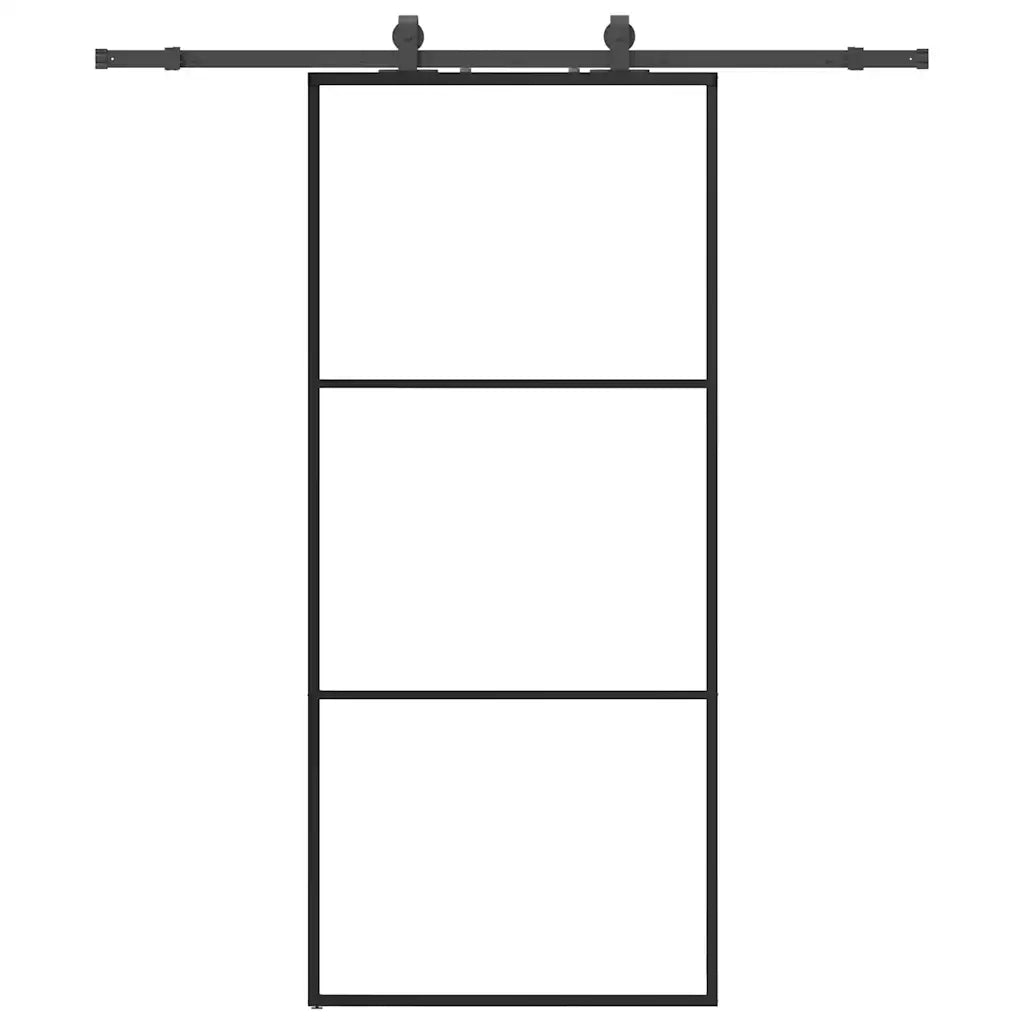 Porta Scorrevole con Ferramenta Nera 90x205 cm in Vetro ESG