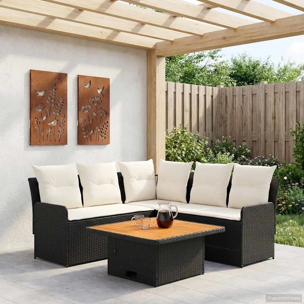 Set di Mobili con cuscino 4 pcs Nero e Crema Rattan in PE