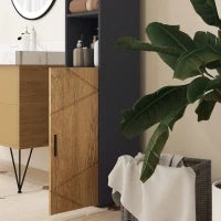 kleankin Mobile Colonna Armadio Bagno, 2 Porte, Ripiano Regolabile, 2 Nicchie, 30 x 30 x 183 cm, Rovere e Grigio Scuro