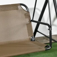 Dondolo da Giardino 3 Posti con Copertura Regolabile, in Acciaio e Poliestere, 172x110x153 cm, Marrone e Grigio