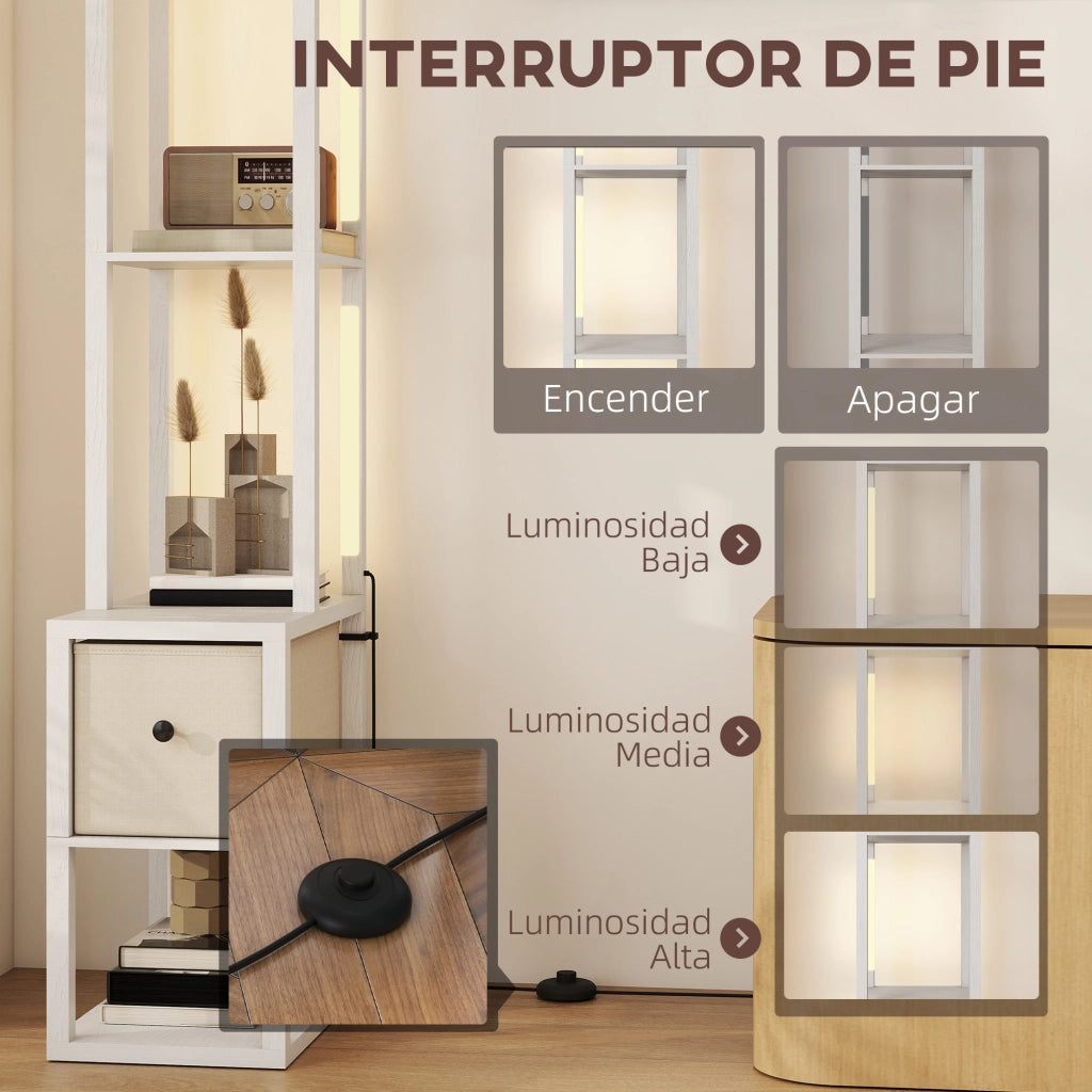 Lampada da terra con scaffali aperti e cassetto in tessuto ¨C Zephmum ¨C Bianco
