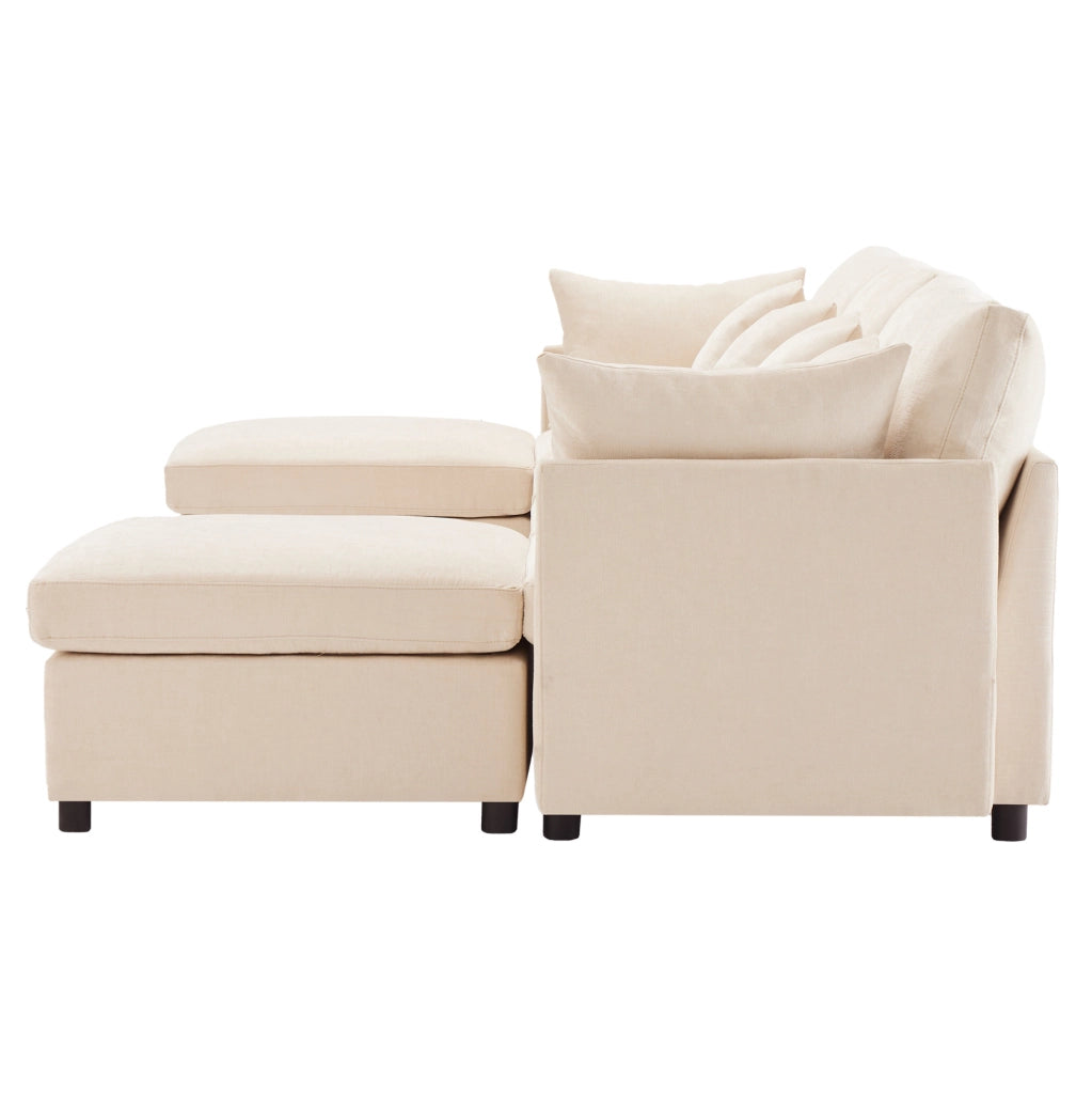 Divano modulare ULEVR 278x161 cm da 4-6 posti con 2 pouf mobili e 6 cuscini, in ciniglia beige
