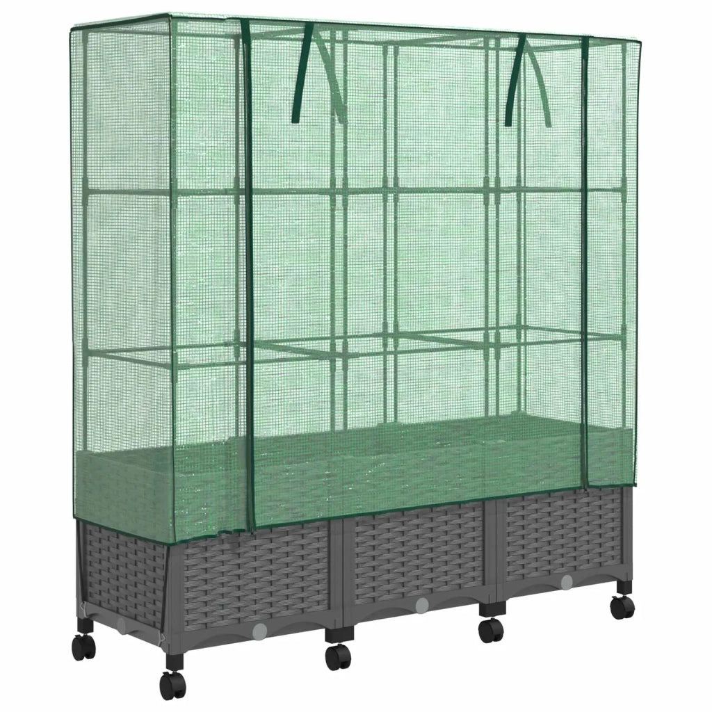 Vaso da Giardino con Copertura per Serra e Ruote 3 pz PP 3423069