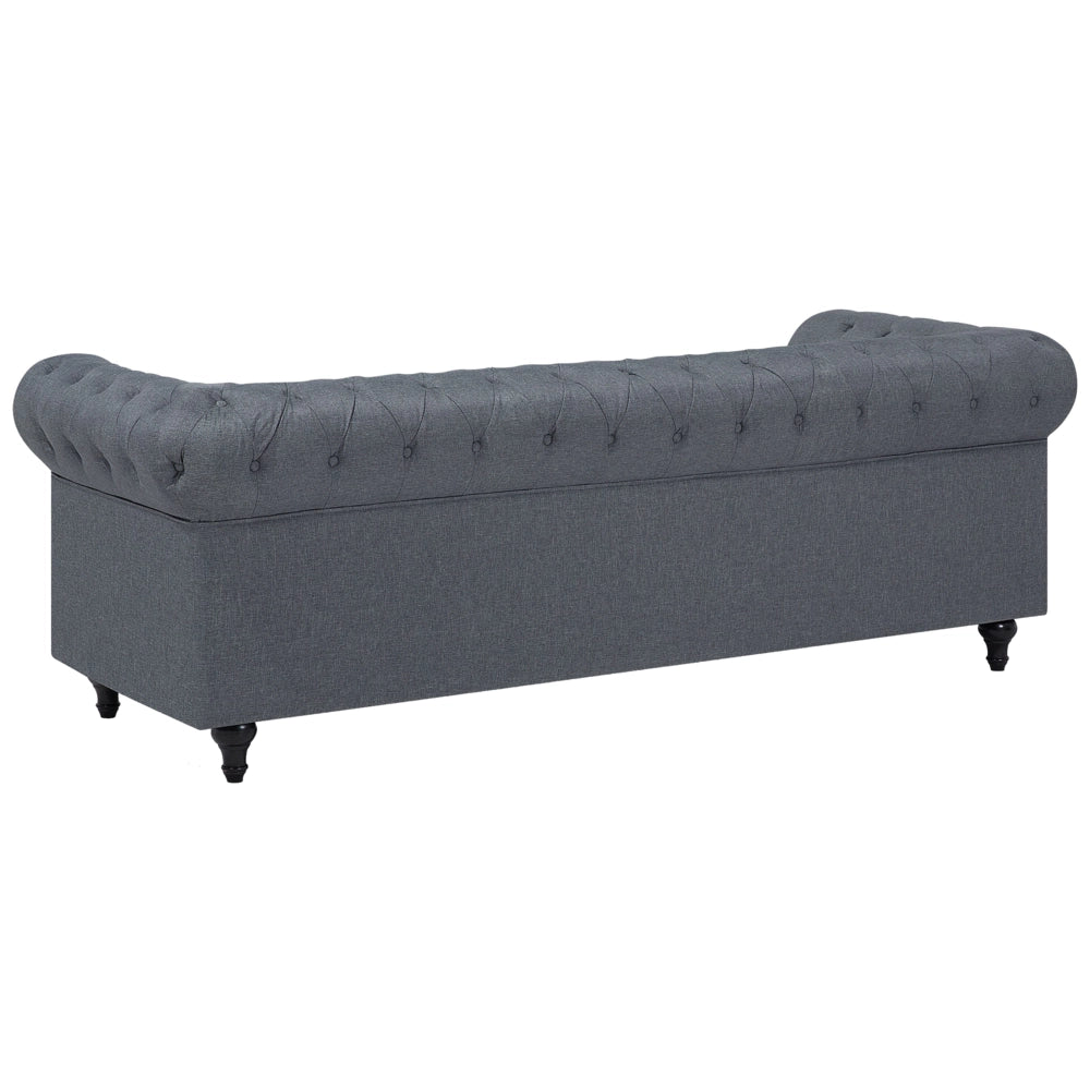 Chesterfield Divano ad angolo in tessuto versione destra Rivestimento in tessuto grigio Gambe in legno scuro Chaise 6 posti contemporanea