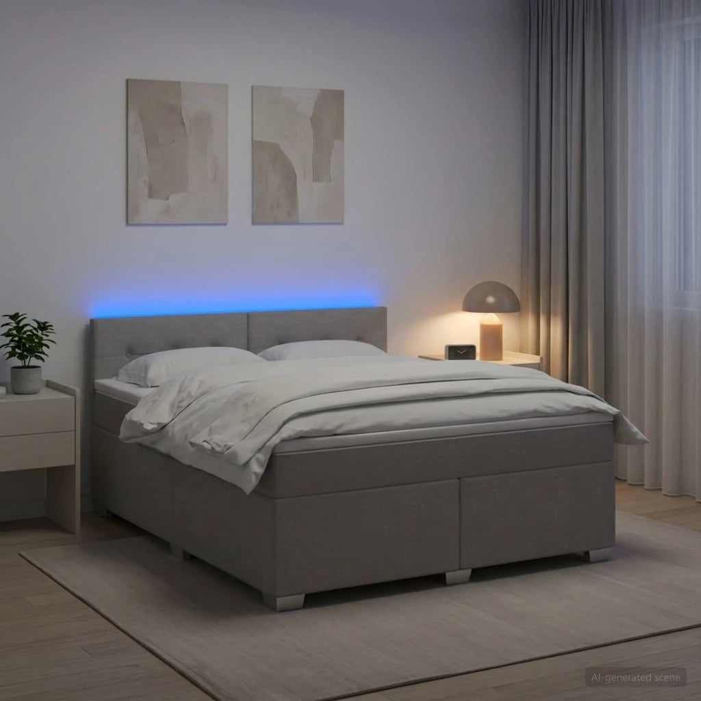 Letto con Box Spring, Materasso e LED Grigio Chiaro Tessuto 3451980