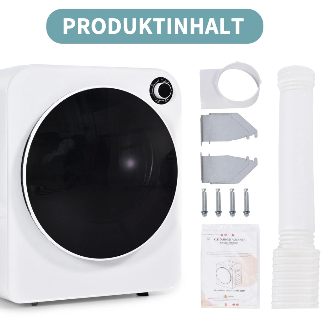 Asciugatrice compatta 3 kg 830W con 5 programmi; cestello in acciaio inox; bianca