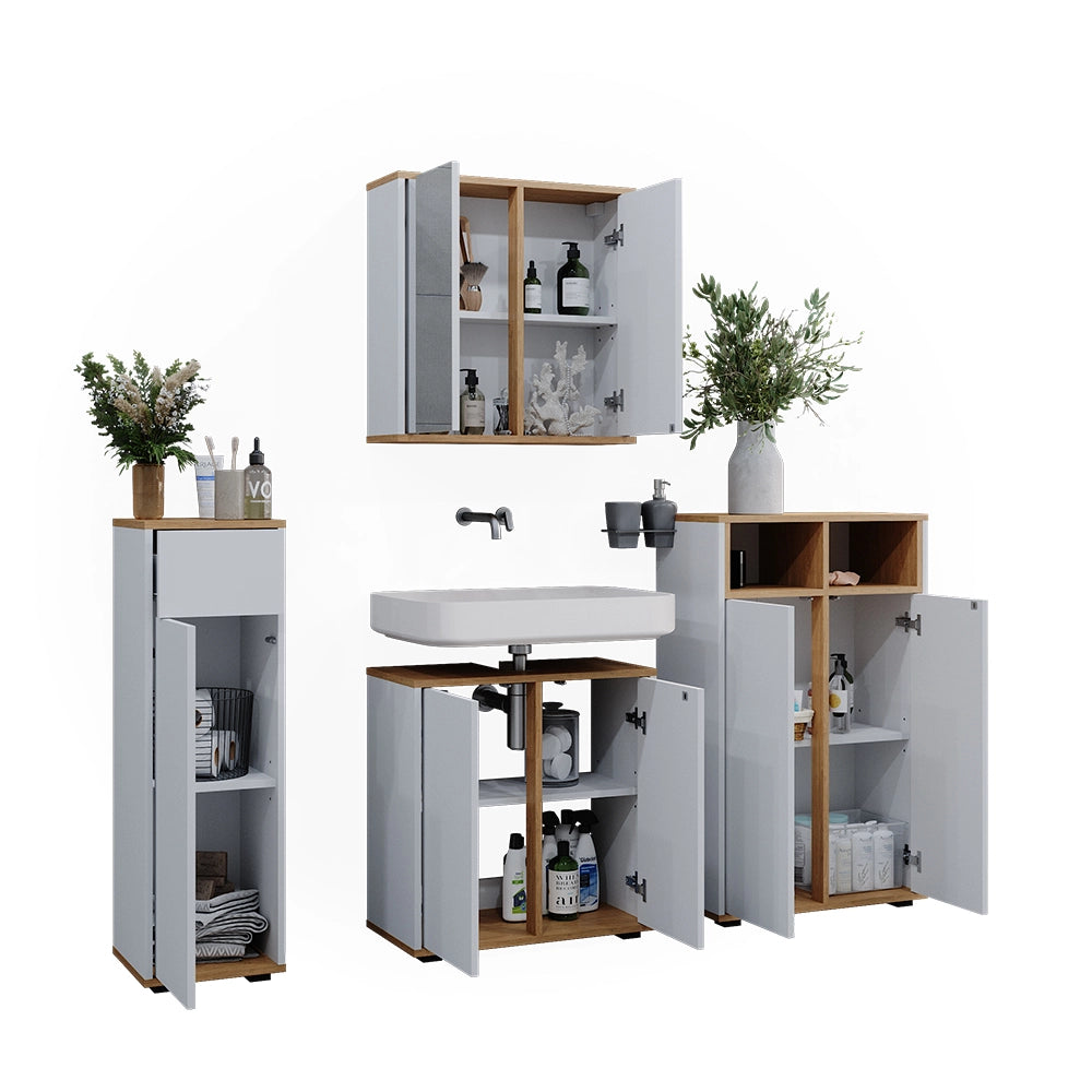 Vicco Set mobili bagno Bianco/Artisan 4 parti con due cabinet midi