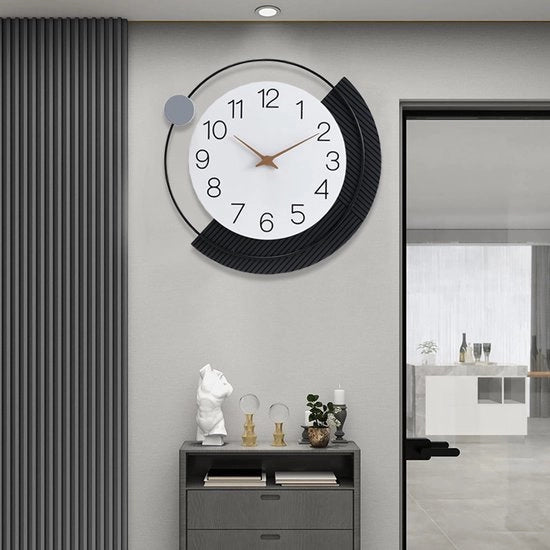 Orologio da Parete in Metallo, Grande, Silenzioso, con Orologio a Clessidra in Legno, non Toccante, con Batterie, per Sala, Cucina, Camera da Letto, Decorativo, Bagno, Esterno, Interno