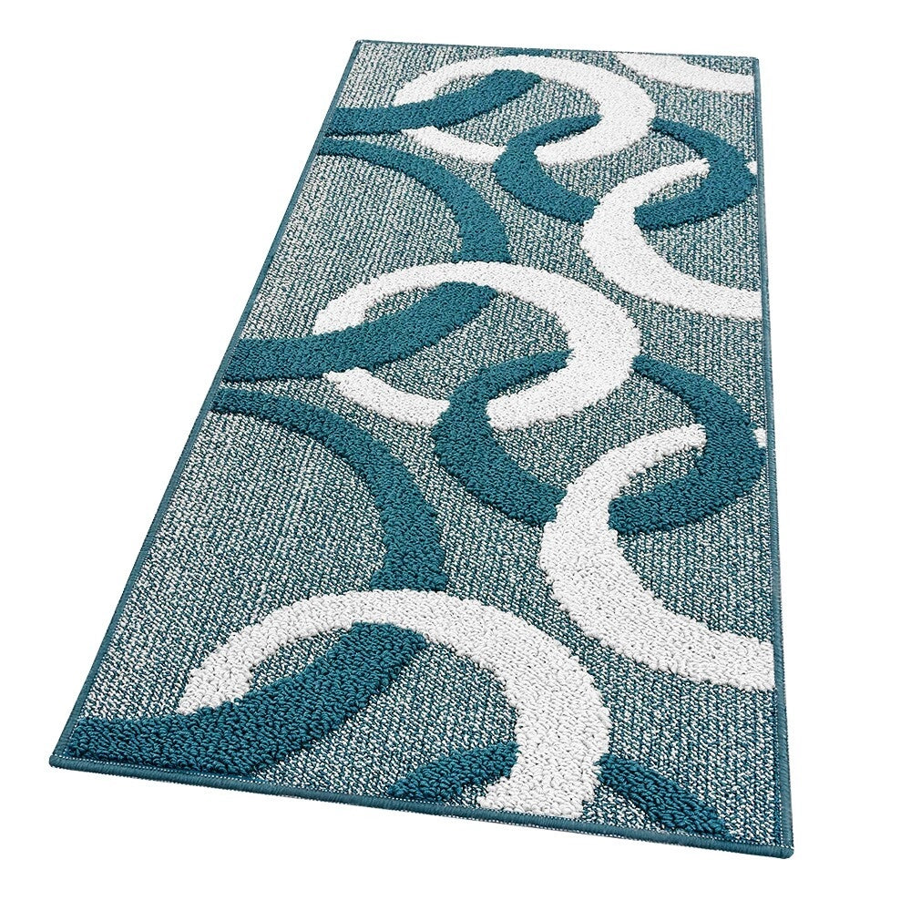 Tappeto Cucina 57x190 Cm Tridimensionale Cerchi 3D Assorbente Morbido Moderno Antiscivolo Blu
