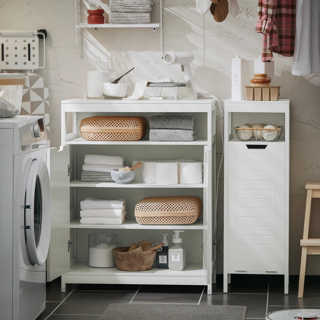 Mobile Da Bagno Armadietto Da Terra Due Ante Doppia Apertura Bianco 70x35x90cm BZR121-W