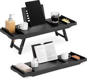 Pieghevole tavolo da bagno e da letto, tavola da colazione, libreria, vassoio per bicchieri da vino - tavolo pieghevole per bagno e letto, in legno nero