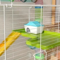 Gabbia Criceti a 5 Livelli con Tubi, Casetta, Serbatoio e Ruota, in Acciaio, PP e PS, 59x36x69 cm, Verde e Bianca