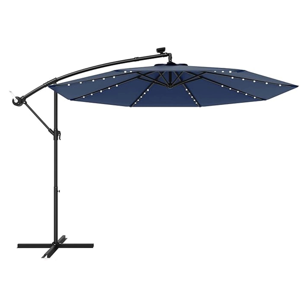 Ombrellone Decentrato Con Braccio Laterale Apertura A Manovella Telo Impermeabile UV30+ Camino Ventilazione Da Esterno 3 x 3 x 2.5 M Blu Navy