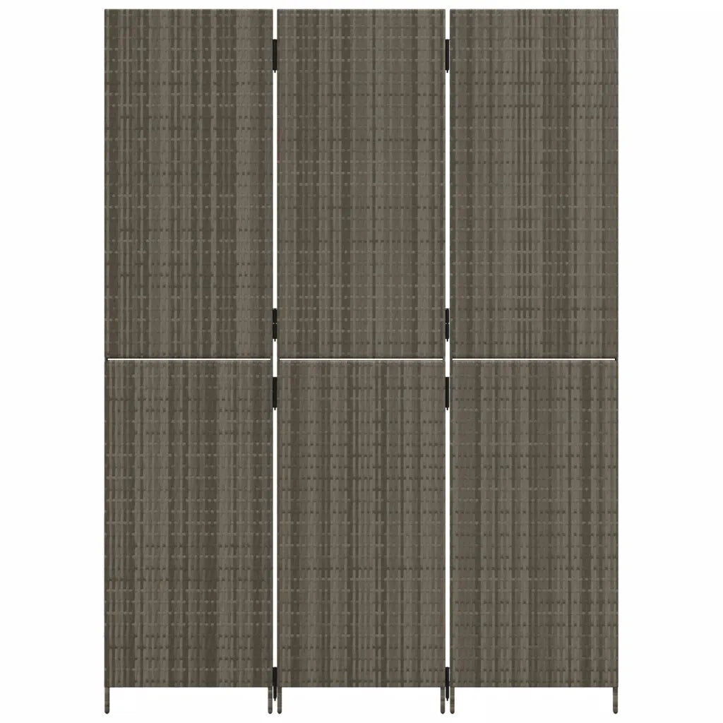 Divisorio per Ambienti a 3 Pannelli Grigio in Polyrattan 365358
