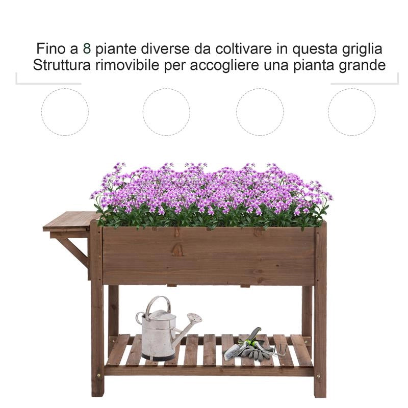 LETTO PER ORTO RIALZATO IN LEGNO CON RIPIANO PIEGHEVOLE E MENSOLA INFERIORE, 123X54X74CM