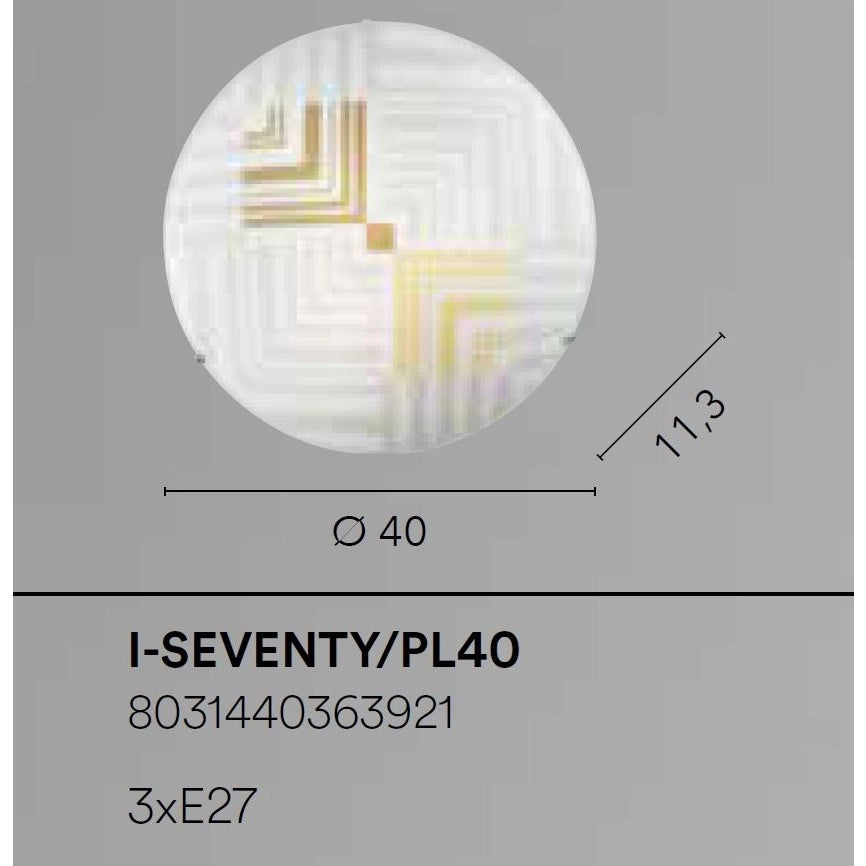 PLAFONIERA SEVENTY 3XE27 D.40XH11,3CM BIANCA/ORO.