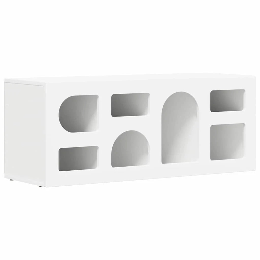 Mobile porta TV rettangolare dal design moderno per soggiorno con ampio spazio contenitivo 100 x 35 x 40 cm in legno composito bianco 02_0054755