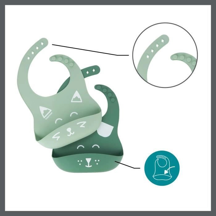 Babymoov Set 2 bavaglini BIB'ISY in silicone, con tasca frontale