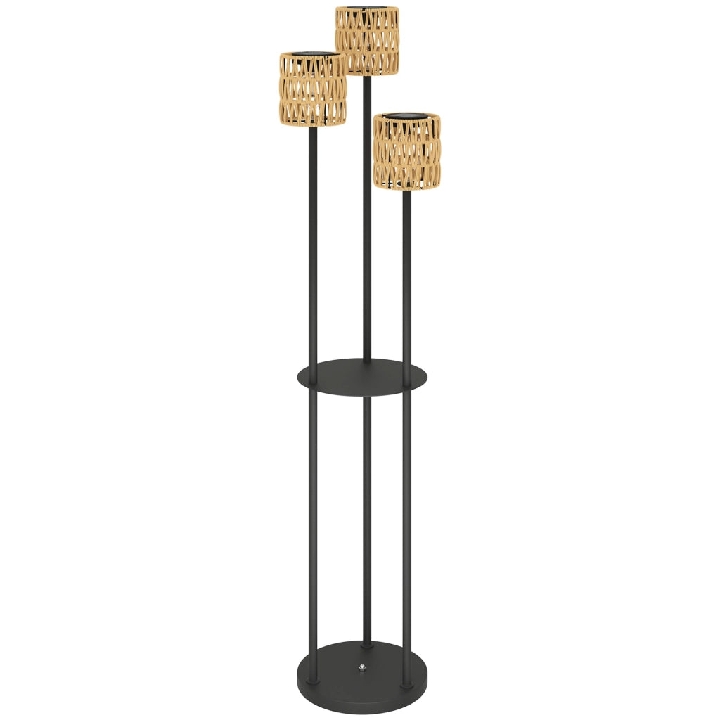 Lampada da Esterno Solare in stile Boho con Ripiano Centrale, in Rattan PE e Acciaio, ?37x144 cm, Nero e Giallo