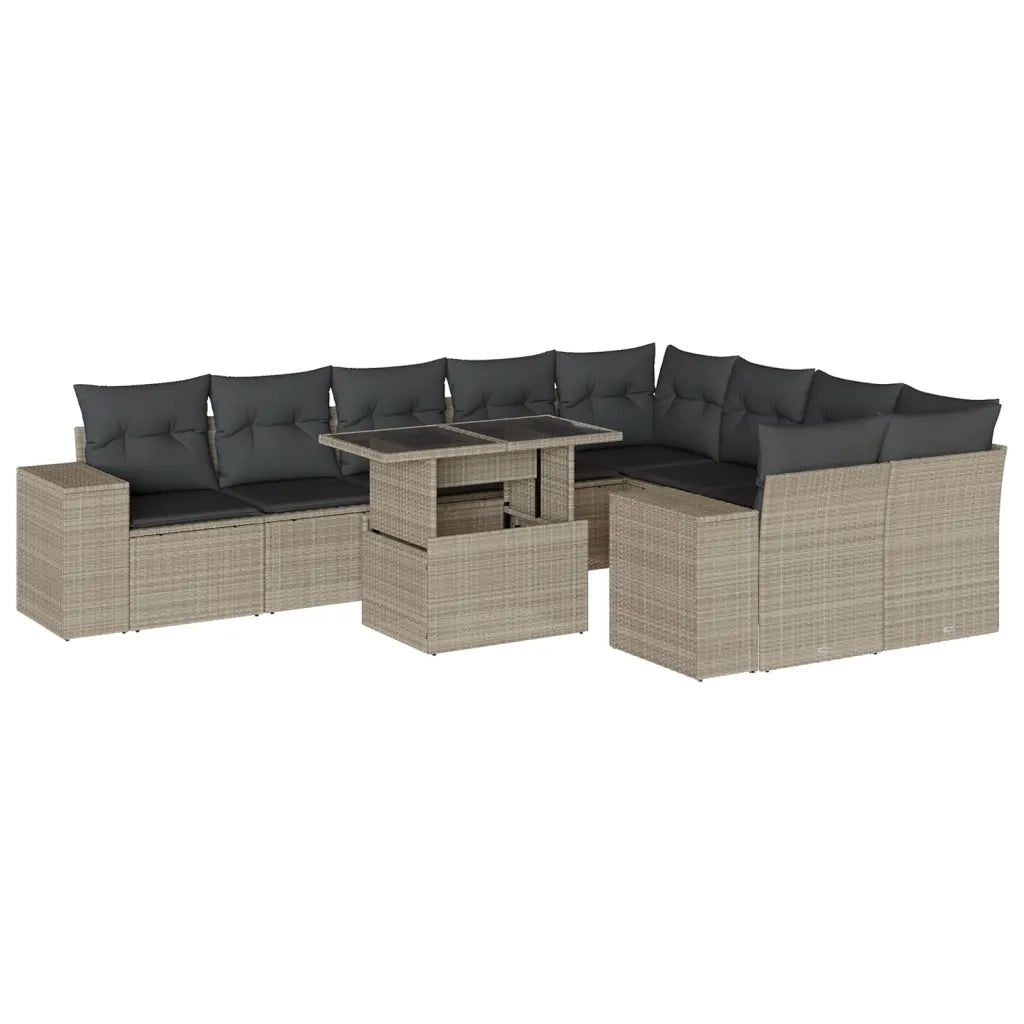 vidaXL Set Divano Giardino 10 pz con Cuscini Grigio Chiaro Polyrattan
