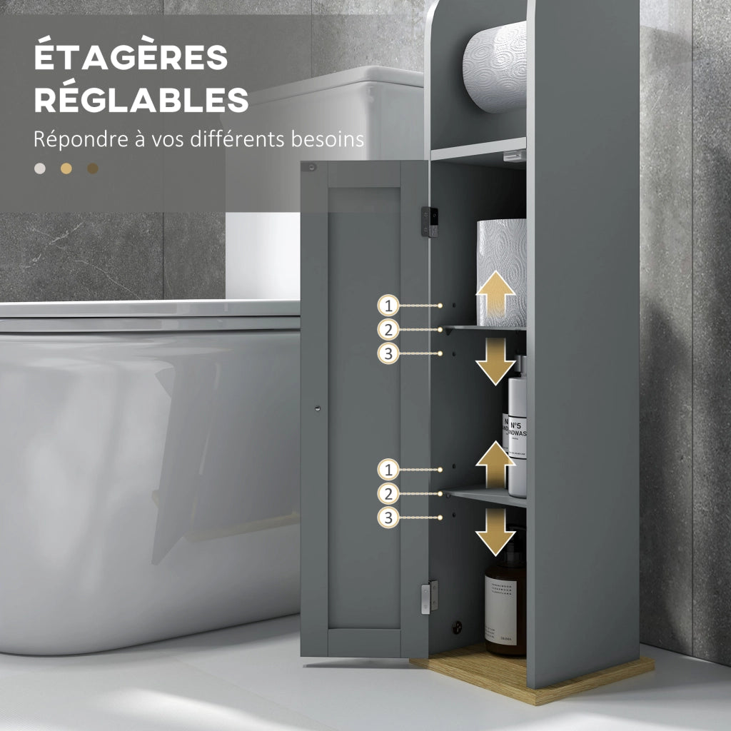 Mobile da bagno con ripiani regolabili e porta rotoli ¨C zephmum ¨C grigio 20x20x80 cm