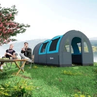 Tenda da Campeggio 3 Posti Impermeabile con Zona Notte e Giorno, in Poliestere, 480x260x200 cm, Grigio e Blu