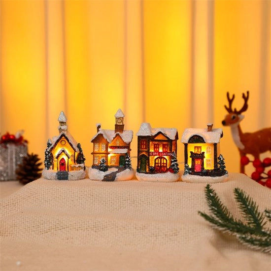 Decorazione di Natale a 4 pezzi in forma di casa luminosa a forma di Babbo Natale per bambini (batterie non incluse)