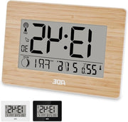 Ora digitale grande a schermo XXL con gestione radio | orologio da tavolo con visualizzazione calendario e temperatura | sveglia radio DCF | cassa in legno di bambù reale | incluse batterie