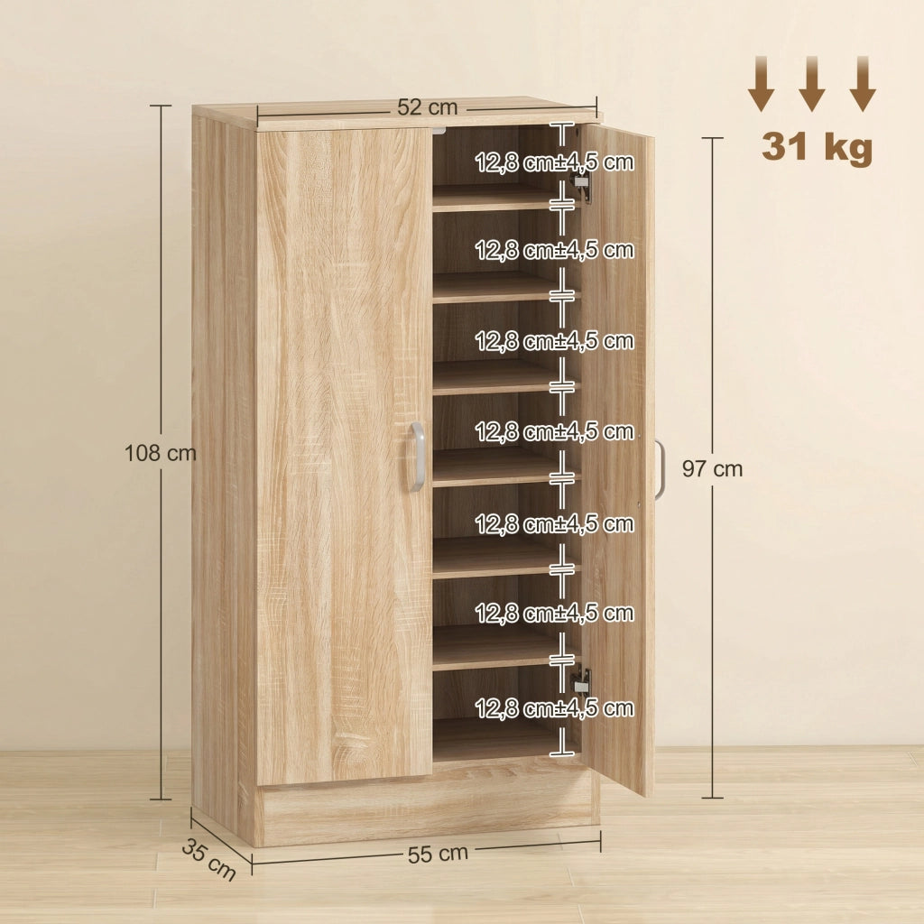 Armadio per scarpe con 6 ripiani regolabili ¨C Minimal ¨C 2 ante, chiusura morbida, legno naturale