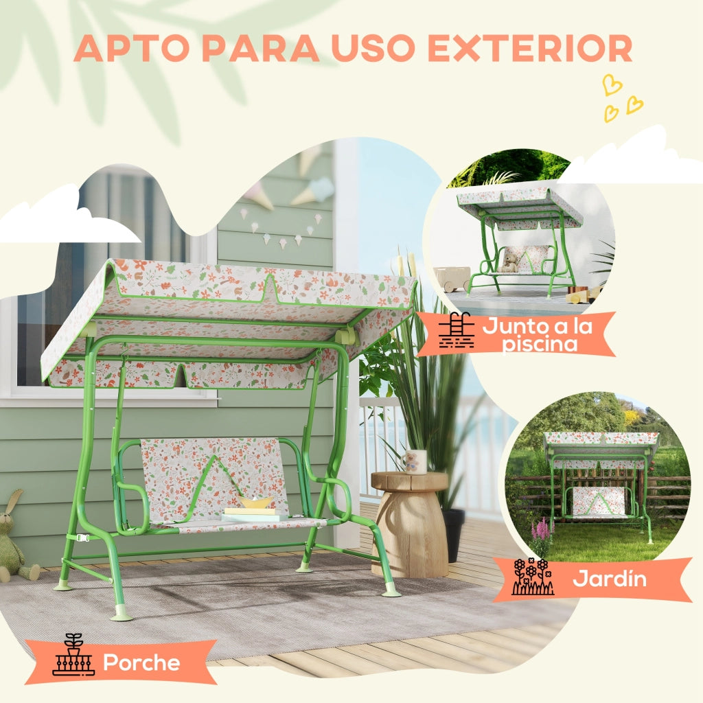 Altalena da Giardino per Bambini con Capottina Regolabile ¨C Minimal ¨C Verde 112x75x120 cm