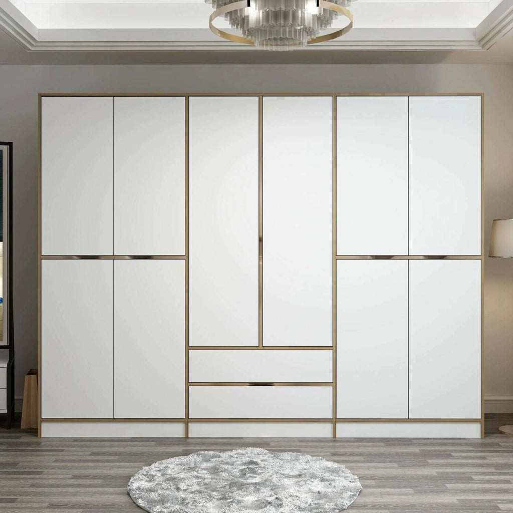 Armadio Camera da Letto Gaspard, Guardaroba Grande Appendiabiti, 277x208h cm Bianco e Marrone noce\