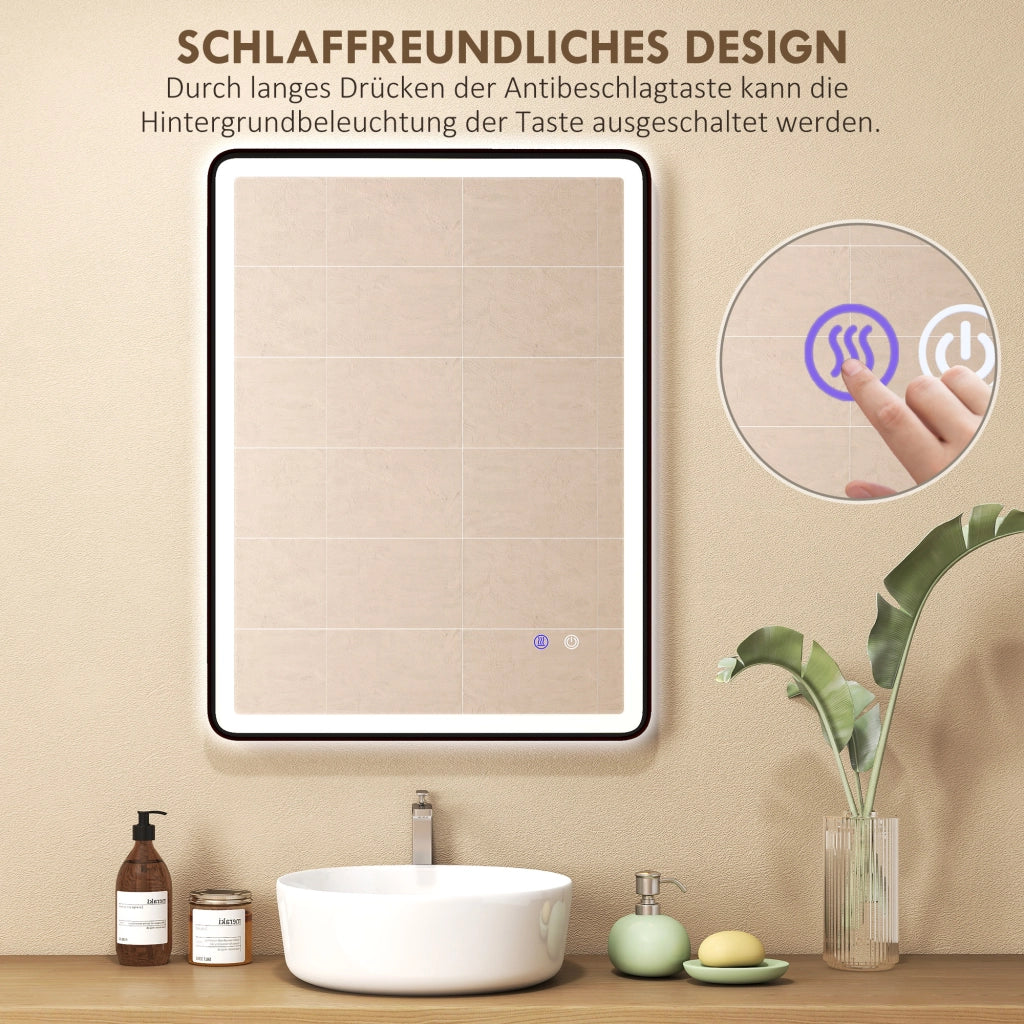 Specchio da Bagno LED Antiappannante Regolabile con Luce ¨C zephmum ¨C 80x60cm Nero