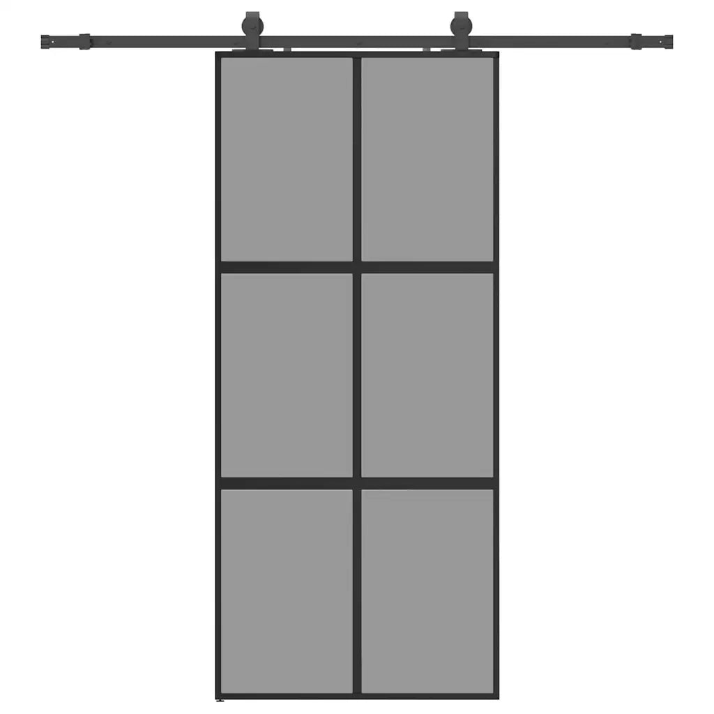 Porta Scorrevole Set Ferramenta Nera 90x205 cm Vetro Temperato 3375887