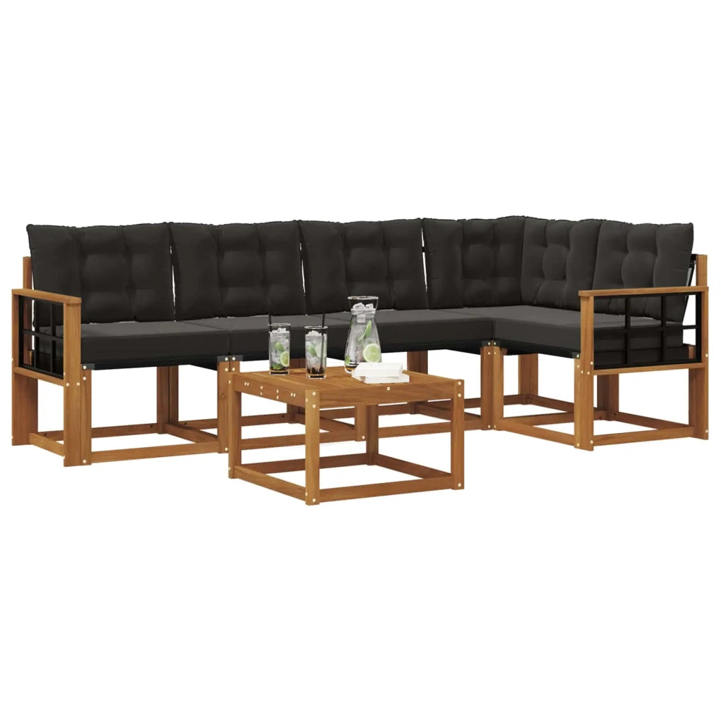 Set di divani da esterno con cuscino 6 pcs Naturale e Nero 3368695
