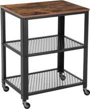 Carrello per servizio, gabbia per cucina, cassettone per cucina, ripiano per cucina, trolley, tavolo per cucina su 4 ruote, struttura in acciaio, 3 piani, per cucina e soggiorno, Carrello per servizio, design industriale, stile vintage marrone-nero
