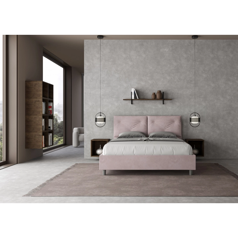 Letto imbottito Matrimoniale 160x190 cm Appia - Con rete,Glicine,Microfibra