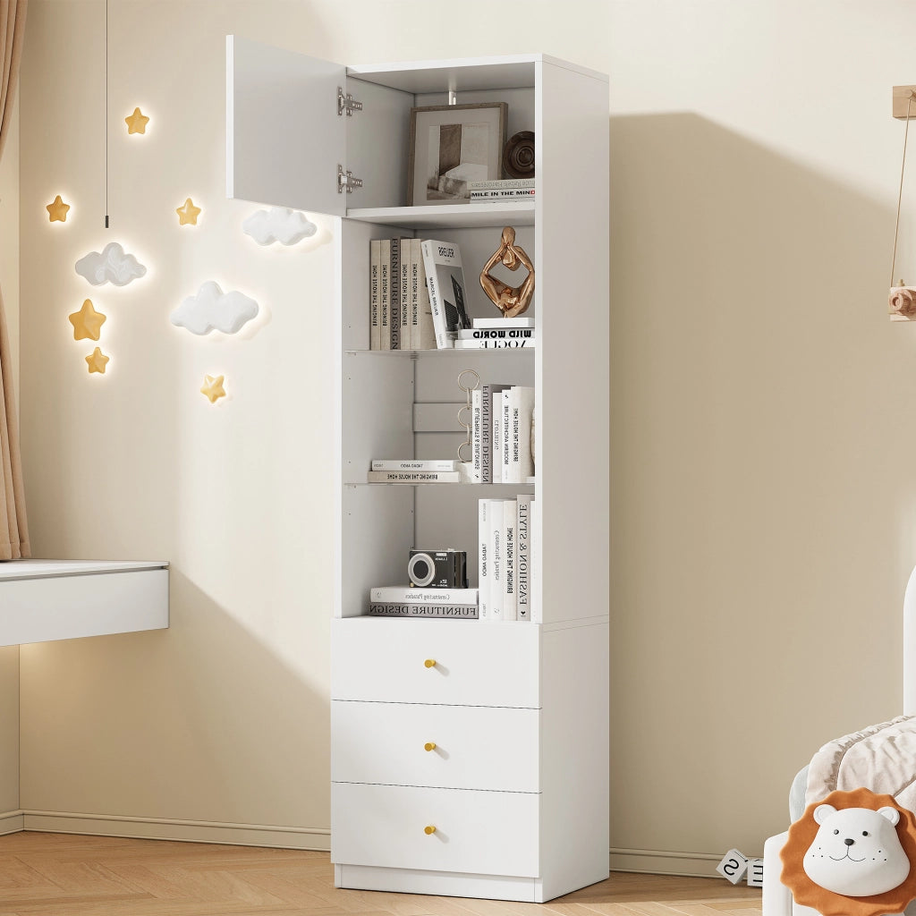 VETRINA MOBILE ALTO 50x40x180 cm Bianco MDF e vetro con ripiani regolabili